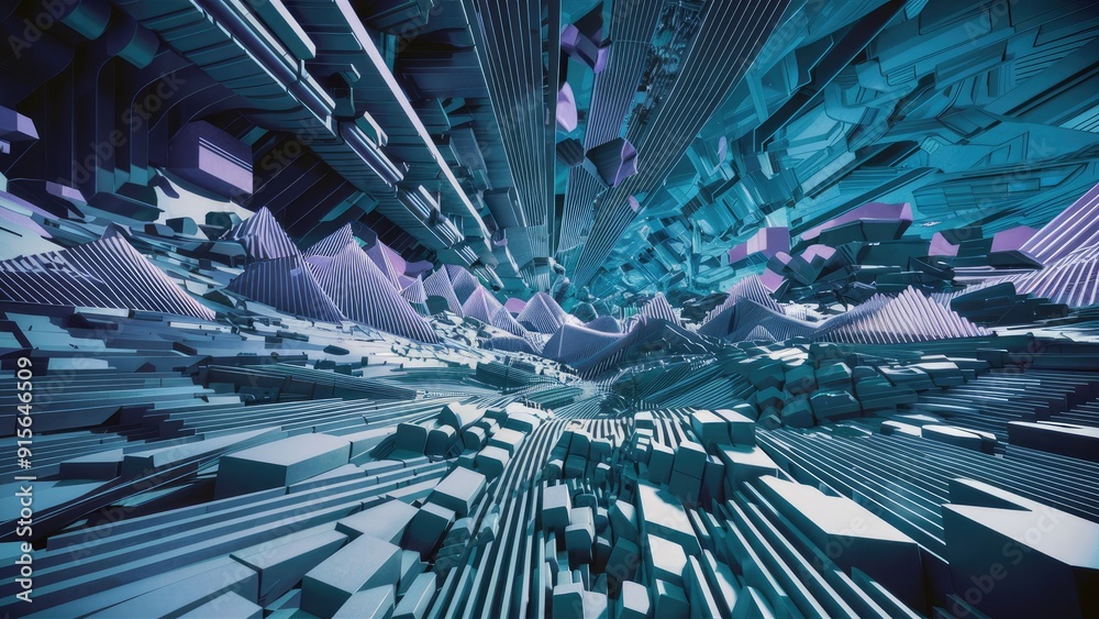 Poster abstract geometric background with linear structures in 3d rendering