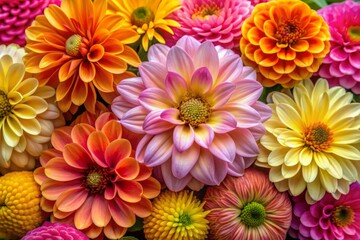 Obraz premium Vibrant petals of pink, yellow, and orange flowers conceal a hidden presence, evoking feelings of childhood secrecy, innocence, and harmony with nature's beauty.