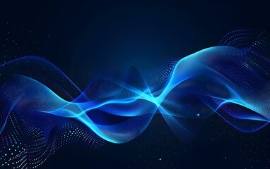 Obraz premium Abstract blue glowing wave line with light effect on dark background for technology and digital concept vector illustration, AI digital wallpaper design 