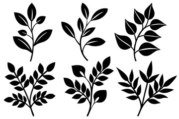 Floral Branch with Leaf Icon Vector Line Art Silhouette | Nature-Inspired Minimalist Design