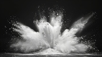 Dynamic White Powder Explosion Against Black..
