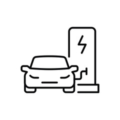 Electric car charging station icon. Simple outline style. Car, EV, charge, electric vehicle, eco, technology, future energy concept. Thin line symbol. Vector illustration isolated.