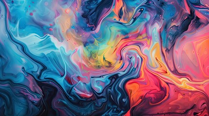 colorful abstract painting with vibrant hues, dynamic swirls, and fluid shapes