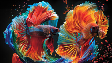 Fototapeta premium Vibrant Betta fish with colorful flowing fins.