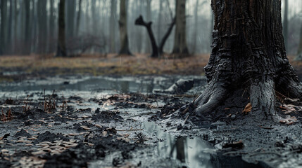 Obraz premium Acid Rain Damage on Tree with Barren Wetland