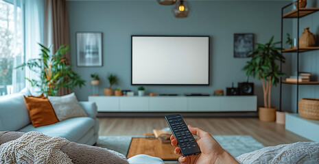 Regarder un t&eacute;l&eacute;film sur un canap&eacute; a la maison.
