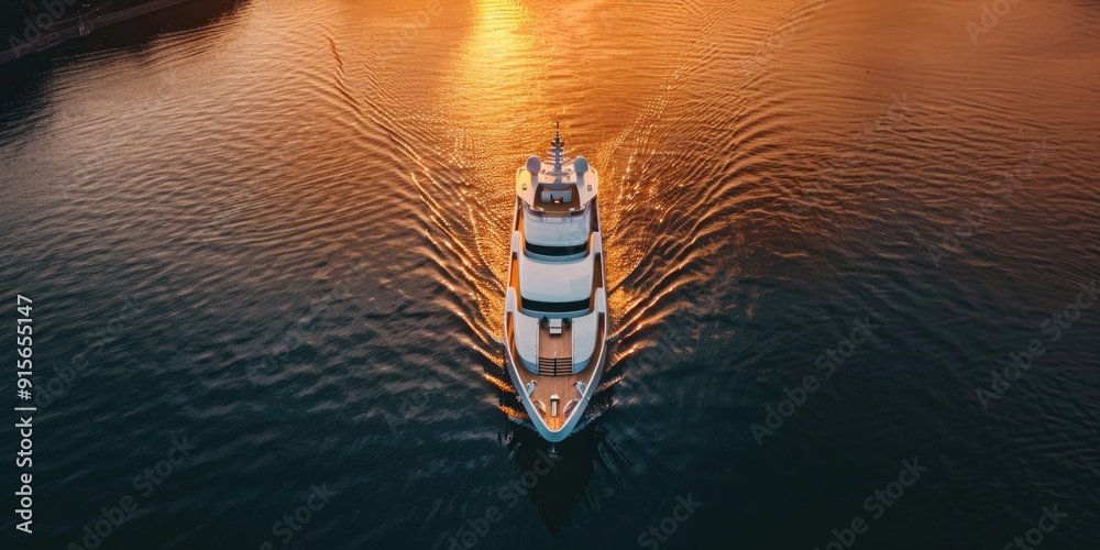 Poster Aerial View of a Large White Yacht Anchored in the Water