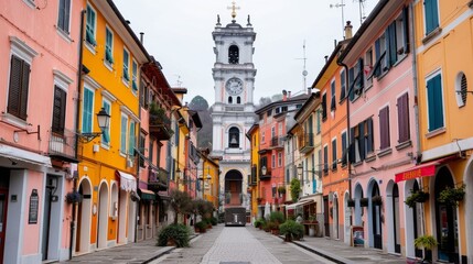 Fototapeta premium Colorful Cobblestone Street in Oaxaca, Mexico After Rain