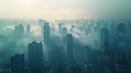 Obraz premium Dystopian Cityscape Shrouded in Thick Smog and Pollution