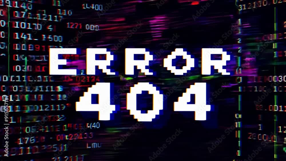 Poster colorful glitch effect displaying error 404 on a digital screen generative ai