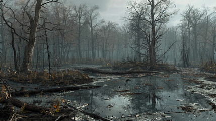 Devastated Forest: A Gloomy Landscape Scarred by Acid Rain