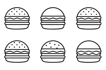 Vector Line Art Icon of Hamburger with Lettuce and Tomato on a Bun Silhouette