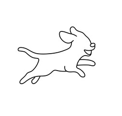 Vector isolated simple minimal running jumping dog puppy colorless black and white contour line easy drawing