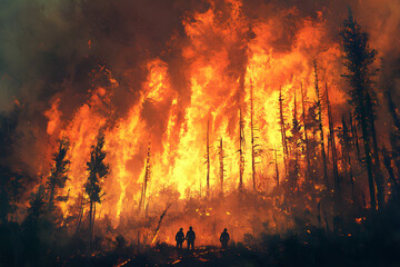 Waldbrand mit Menschen im Vordergrund