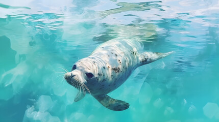 Naklejka premium Seal under at sea watercolor style