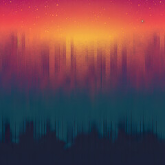 Abstract Cityscape with Red, Orange, and Blue Hues.