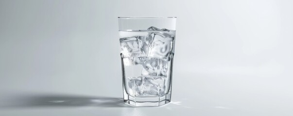 Glass of ice-cold water on white background, 4K hyperrealistic photo