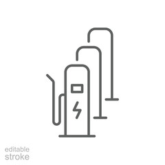 EV charging station icon. Simple outline style. Power supply station, charge, electric vehicle, green energy, technology concept. Thin line symbol. Vector illustration isolated. Editable stroke.