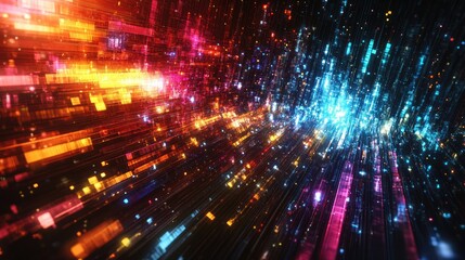 Naklejka premium Bright digital glitch effect with colorful lines, tech abstract