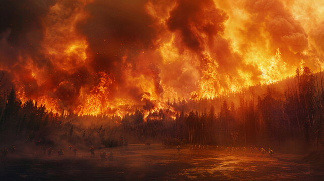 Massive Forest Wildfire with Thick Smoke and Flames