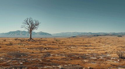 Lone Tree in Vast Arid Desert Landscape