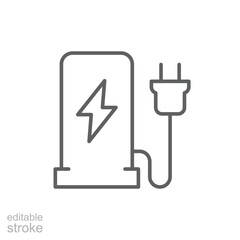 EV charging station icon. Simple outline style. Power supply station, charge, electric vehicle, green energy, technology concept. Thin line symbol. Vector illustration isolated. Editable stroke.