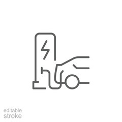 Electric car charging station icon. Simple outline style. Car, EV, charge, electric vehicle, eco, technology, future energy concept. Thin line symbol. Vector illustration isolated. Editable stroke.