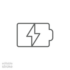 Battery charge icon. Simple outline style. Recharge, full, power, charger, electric, energy low, alkaline, energy, technology concept. Thin line symbol. Vector illustration isolated. Editable stroke.