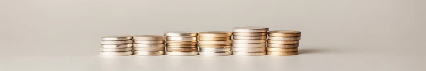 Progressive Stacked Coins Bar Graph Representing Economic Growth and Success on a Clean, White Background