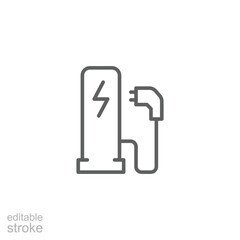 EV charging station icon. Simple outline style. Power supply station, charge, electric vehicle, green energy, technology concept. Thin line symbol. Vector illustration isolated. Editable stroke.