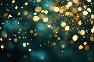 Abstract gold and dark green glittering sparkle confetti background for birthday party, holiday, celebration, New Year's Eve	
