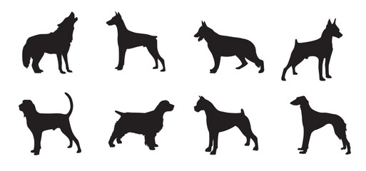 A collection of dog silhouettes vector