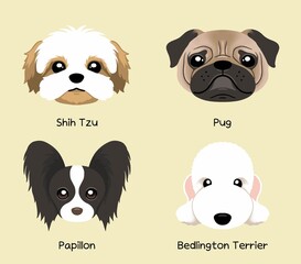 Dog Face character icon illustration by puppy breed