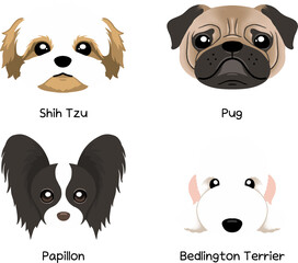Dog Face character icon illustration by puppy breed