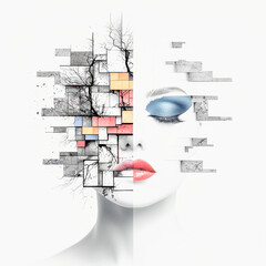 Fototapeta premium Revealing the Human Soul and Psyche A surreal depiction with fractured faces symbolizing inner transformation and self-disclosure