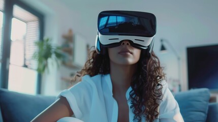 Individual enjoying VR experience in a modern setting