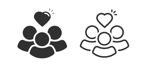People group love heart icon simple vector graphic pictogram line outline stroke set, passion relationship family or team support sign, customer loyalty unity logo silhouette, solid member image art
