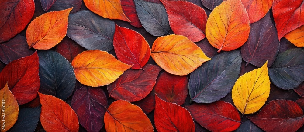 Aufkleber autumn colored painted leaves. with copy space image. Place for adding text or design
