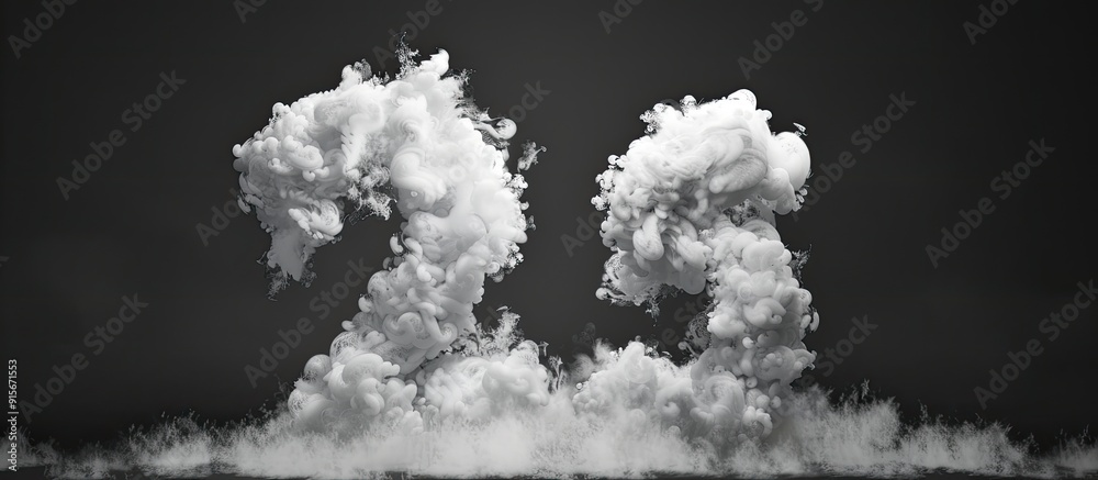 Poster A number two formed from white clouds or smoke against a black background with copyspace included not rendered