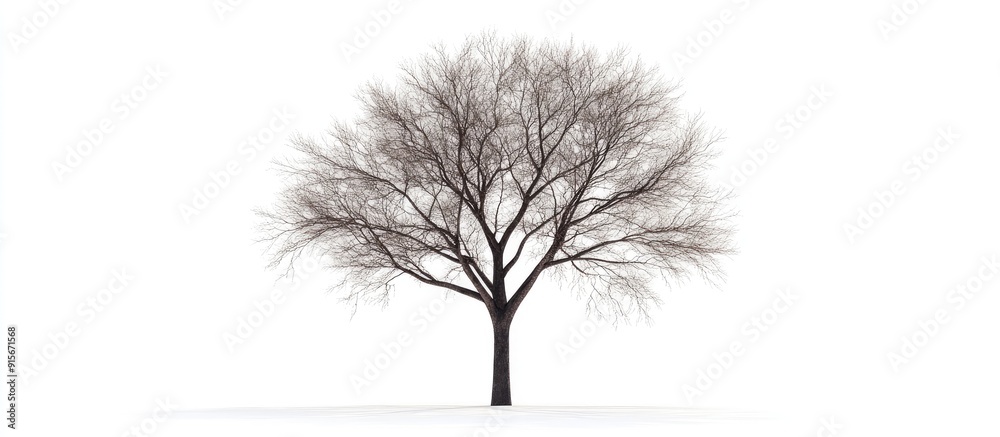Poster Tree with no leaves and branches set against a white isolated background featuring copy space
