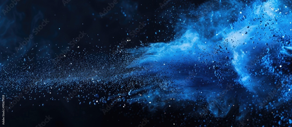 Leinwandbilder Abstract blue powder splattered background capturing the freeze motion of color powder exploding being thrown with a color glitter texture on a black background. with copy space image