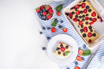 Mixed Berry Sheet Pan baked Pancakes, simple idea recipe. with fresh blueberry and strawberry, copy...