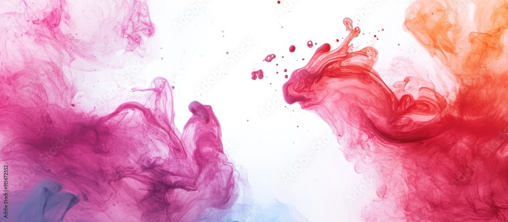 Poster Acrylic paints and ink in water Abstract background frame Isolated on white. with copy space image. Place for adding text or design