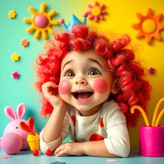 Fototapeta premium Fun, whimsical elements with bright colors and a sense of joy and creativity, kids