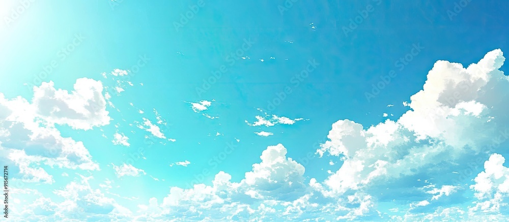 Poster Summer blue sky with white clouds as the backdrop on a sunny day Abstract clouds set against a blue sky background Panoramic view of the sky for use as a background and wallpaper