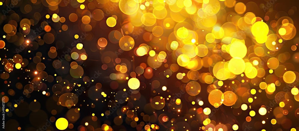 Poster blurry round yellow lights on a dark background. with copy space image. Place for adding text or design