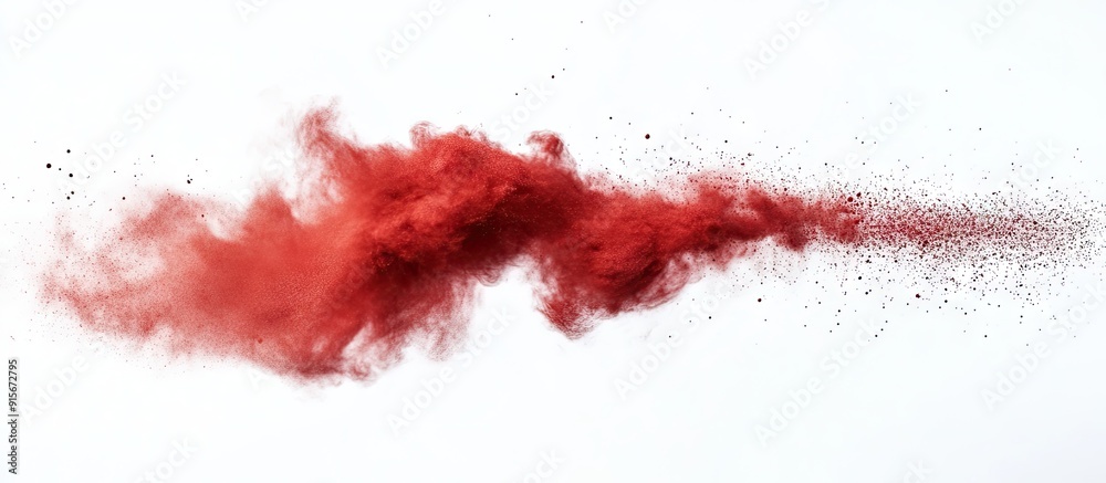 Poster Abstract design of a red powder cloud on a white background. with copy space image. Place for adding text or design
