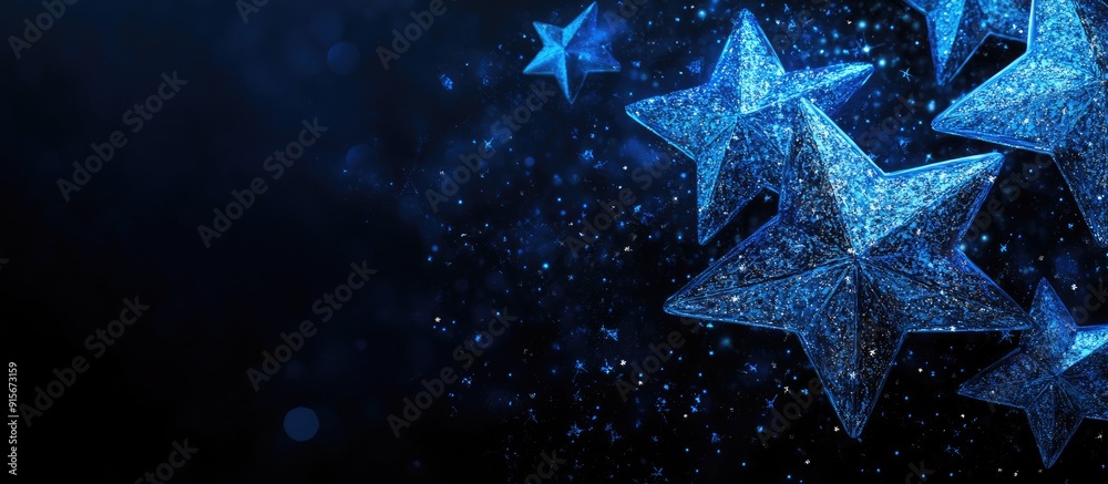 Aufkleber Blue stars set against a black background with space for your text. with copy space image. Place for adding text or design