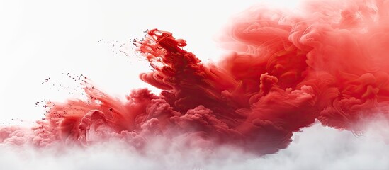 Abstract design featuring a red powder cloud on a white background. with copy space image. Place for adding text or design
