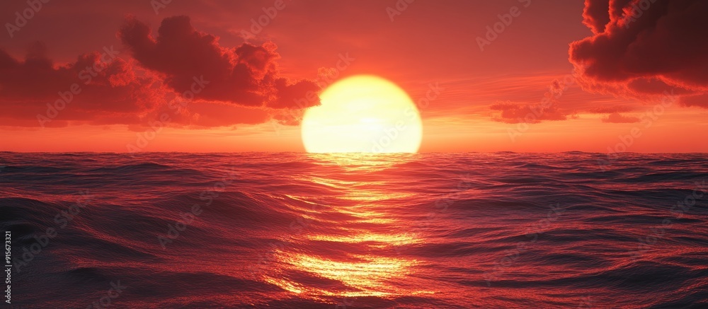 Aufkleber A red sunset above the ocean along the shore. with copy space image. Place for adding text or design